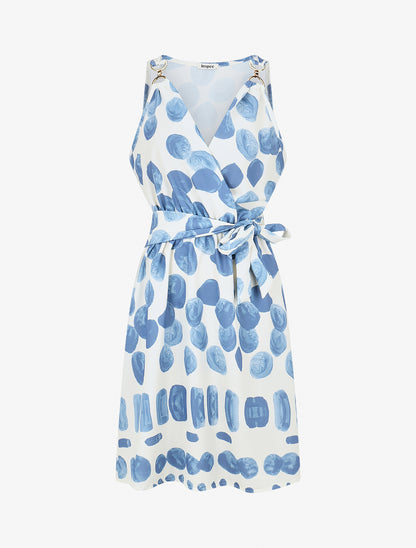 Robe mi-longue imprimé pois fantaisie et bretelles bijou - Bleu - 1