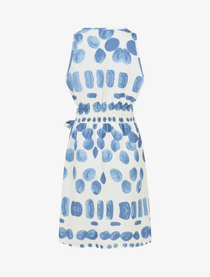 Robe mi-longue imprimé pois fantaisie et bretelles bijou - Bleu - 2
