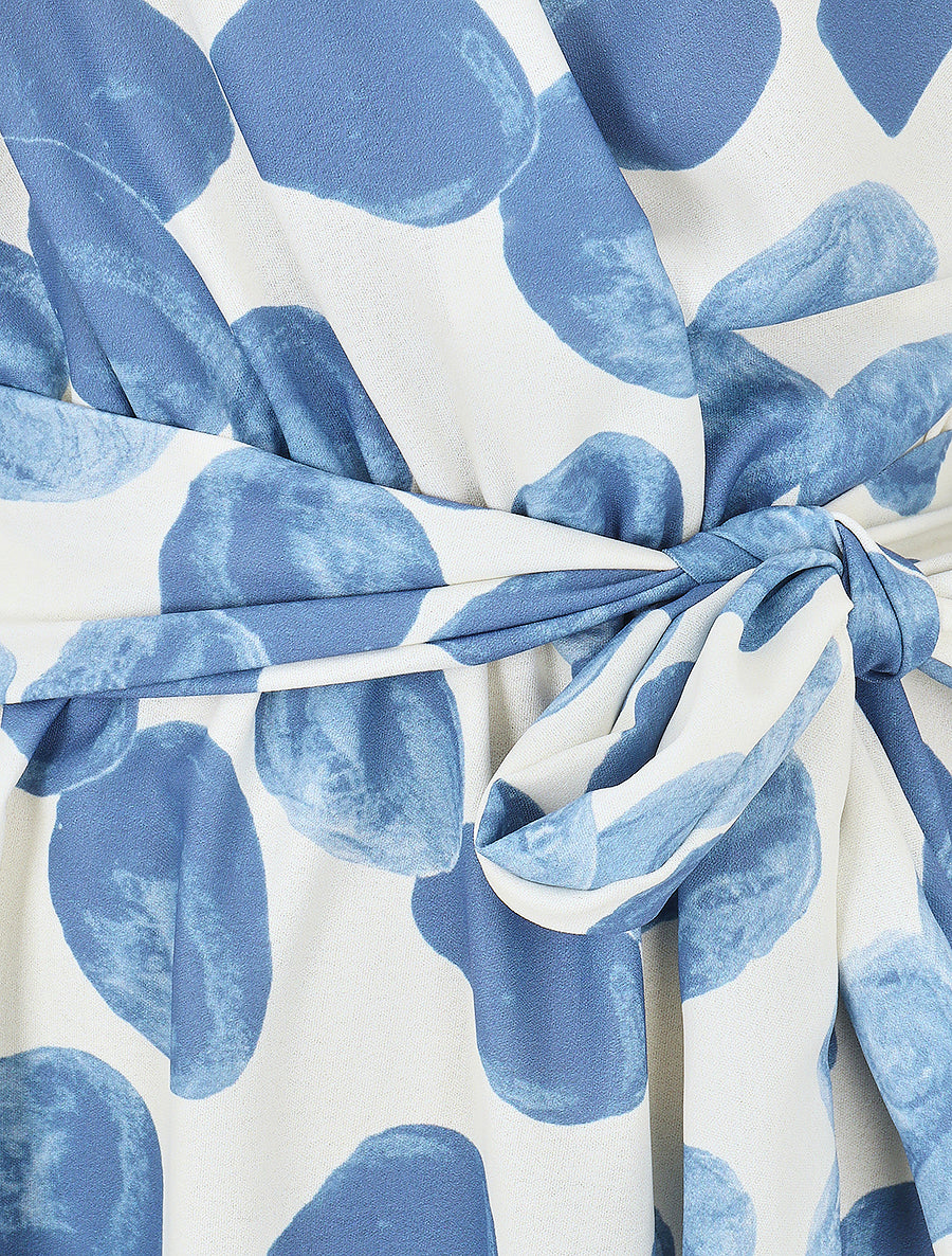 Robe mi-longue imprimé pois fantaisie et bretelles bijou - Bleu - 3