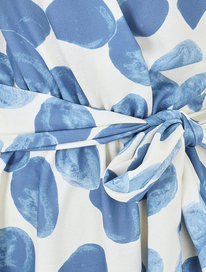 Robe mi-longue imprimé pois fantaisie et bretelles bijou - Bleu - 3