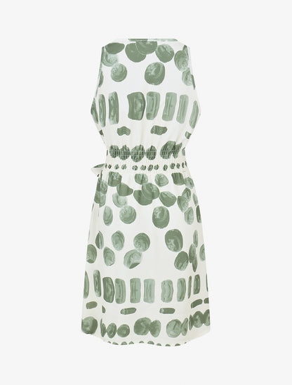 Robe mi-longue imprimé pois fantaisie et bretelles bijou - Kaki - 2