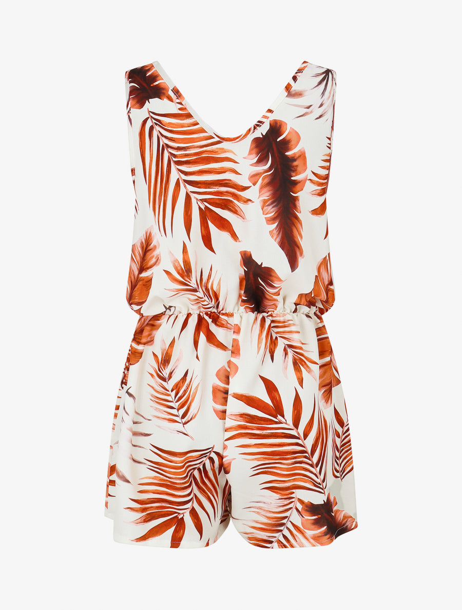 Combishort imprimé feuillage à taille élastiquée - Orange - 2