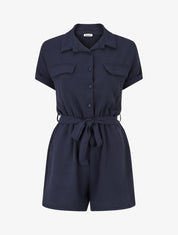 Combishort élastiqué uni - Marine - 1