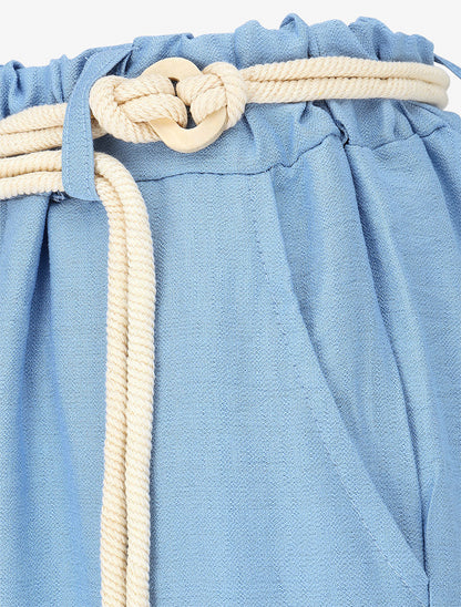 Pantalon uni à taille élastiquée - Bleu ciel - 3