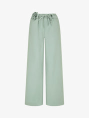 Pantalon droit taille haute à ceinture fleurie - Vert clair - 1