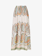 Jupe effet satiné imprimé foulard - Kaki - 1