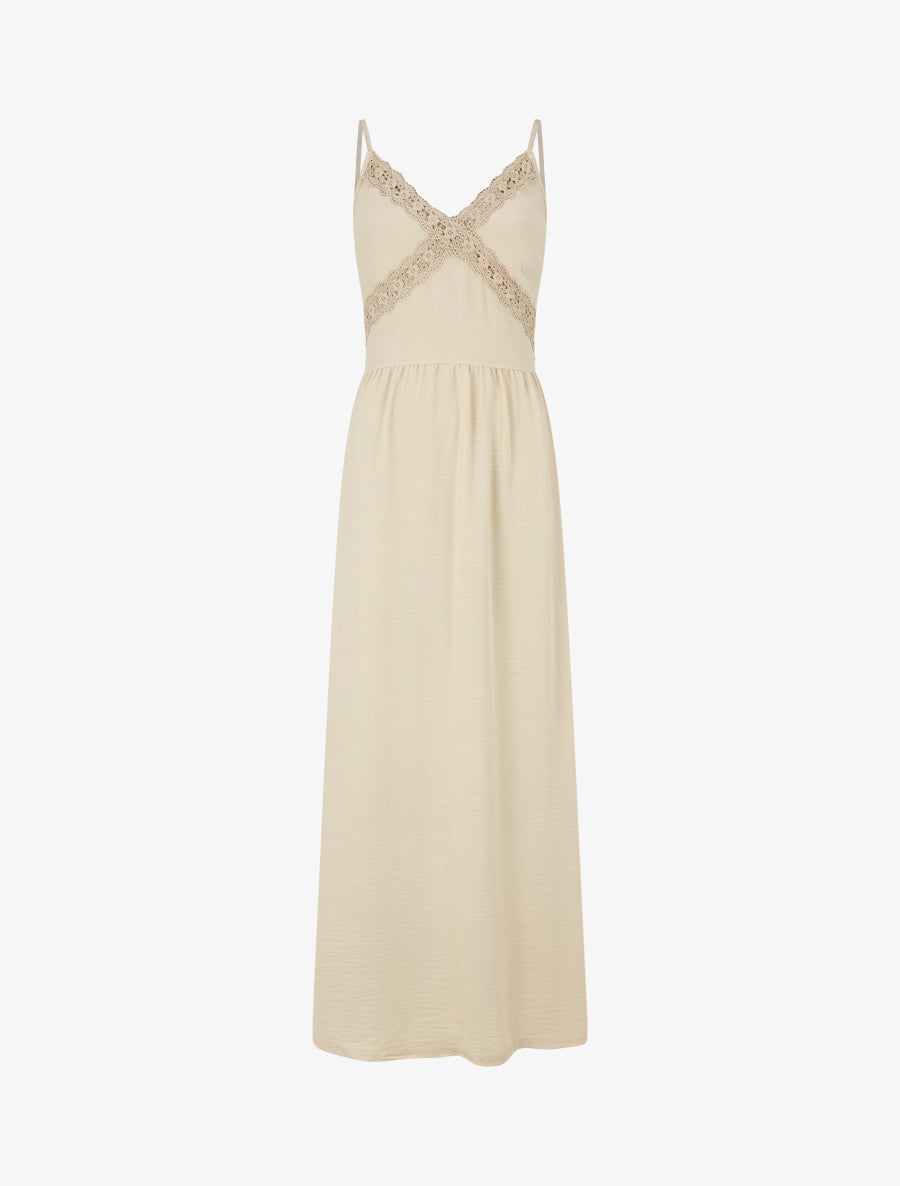 Robe longue à dos élastiqué - Beige - 1