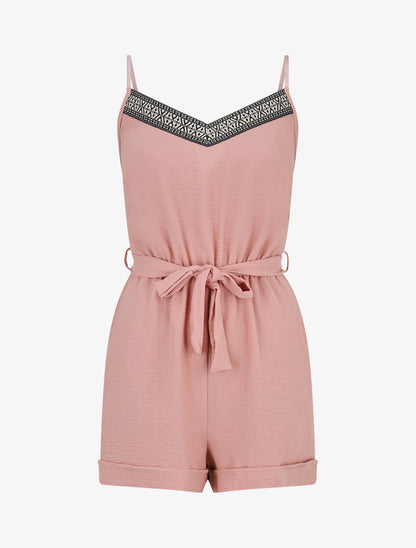 Combishort uni à bande graphique - Rose - 1