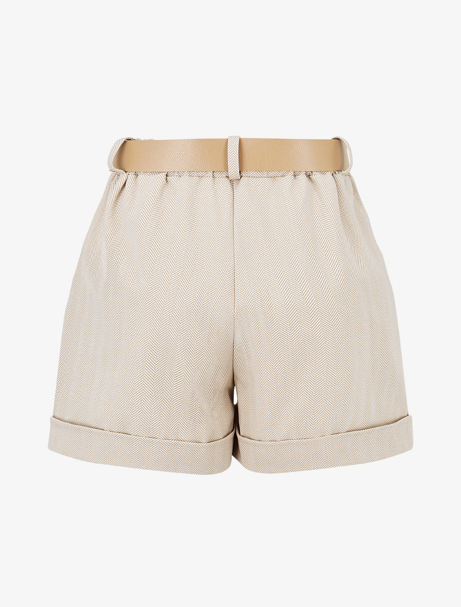 Short ceinturé à imprimé chevron - Camel - 2