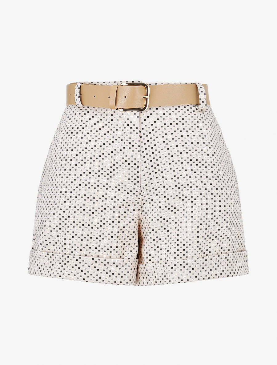 Short droit taille haute imprimé graphique - Beige - 1