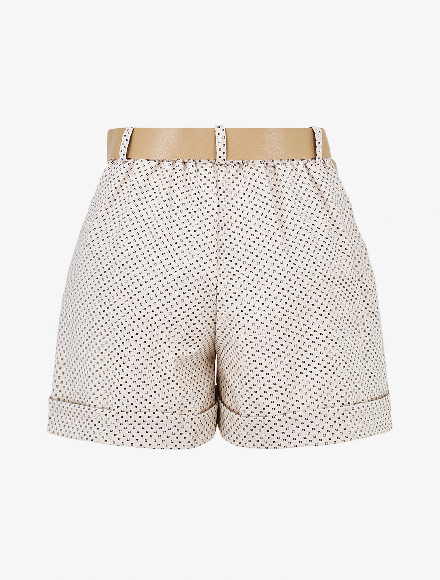 Short droit taille haute imprimé graphique - Beige - 2