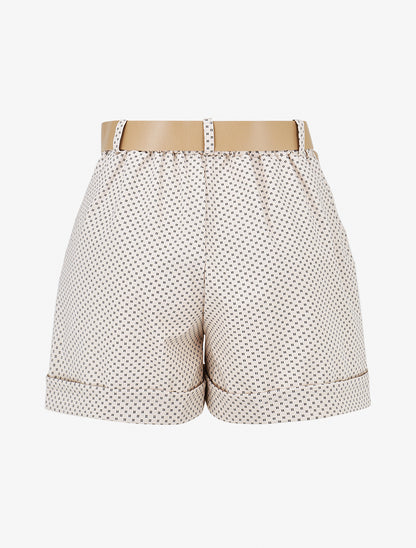 Short droit taille haute imprimé graphique - Beige - 2