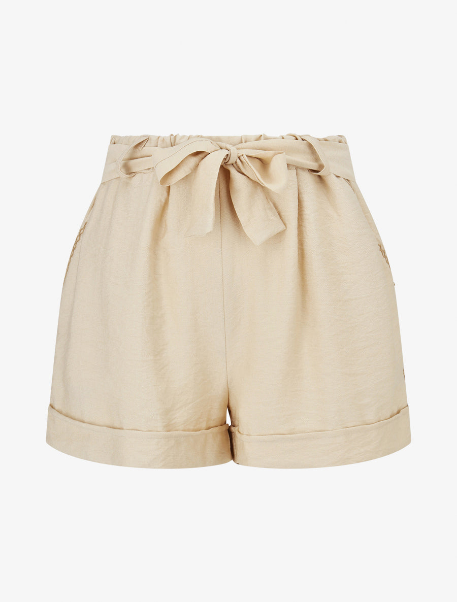 Short uni à revers - Beige - 1