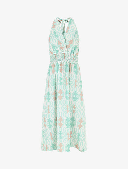 Robe dos nu imprimé graphique - Vert d&