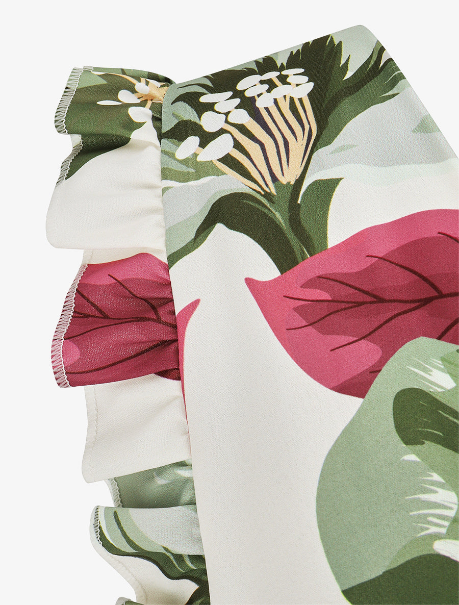 Robe mi-longue fleurie à volants - Kaki - 3