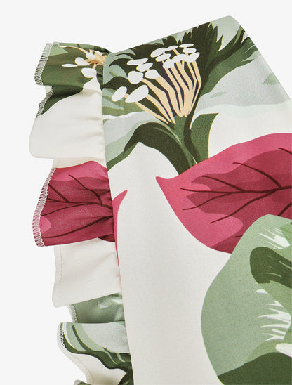 Robe mi-longue fleurie à volants - Kaki - 3