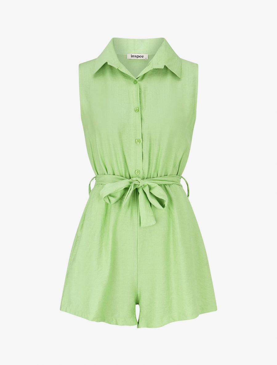 Combishort évasé style chemise - Vert pomme - 1