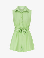 Combishort évasé style chemise - Vert pomme - 1
