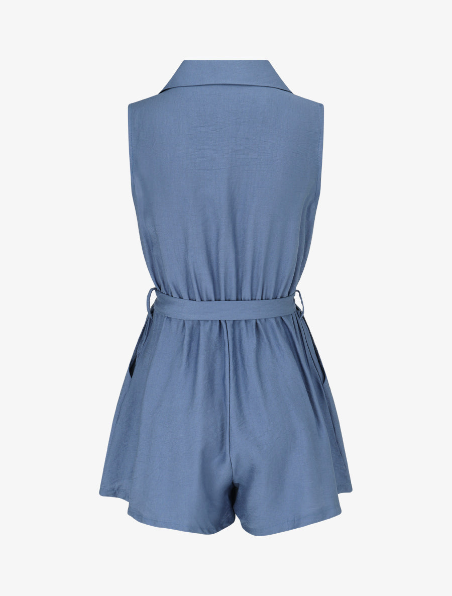 Combishort évasé style chemise - Bleu - 2
