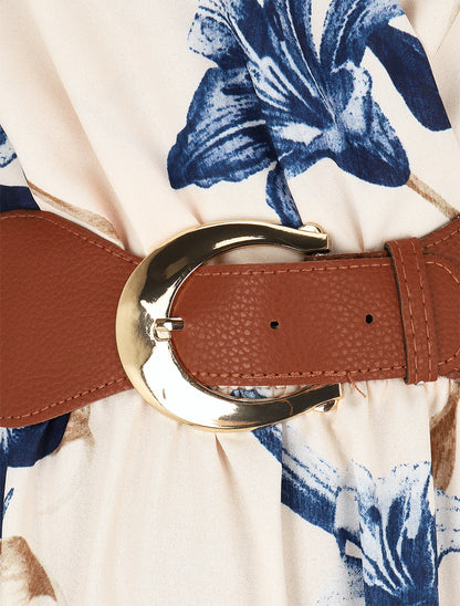 Robe longue élastiquée imprimé fleuri - Marine - 3