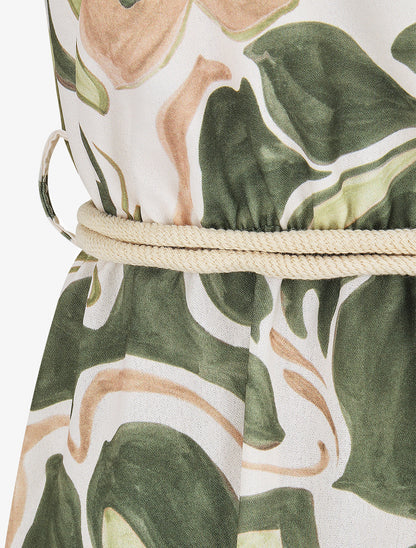 Robe à bretelles imprimé abstrait - Kaki - 3