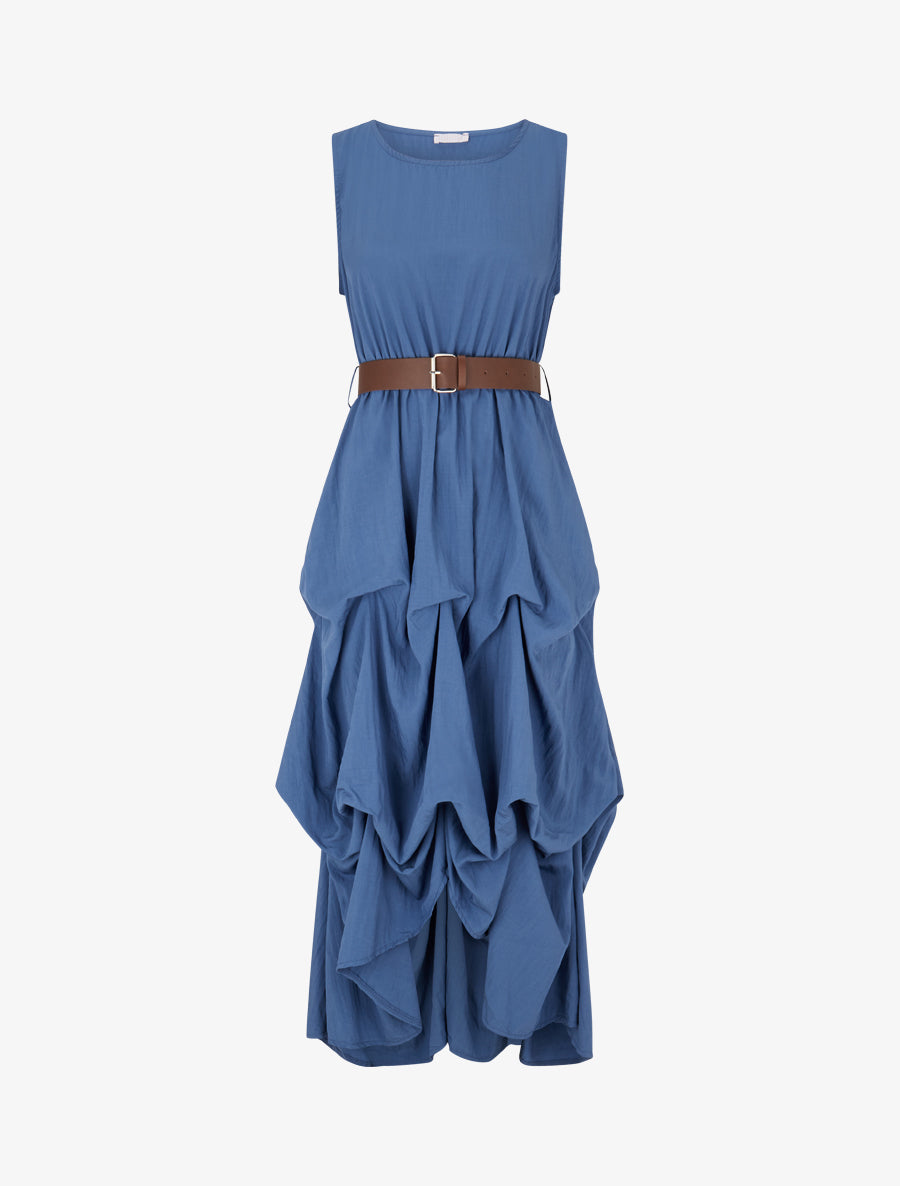 Robe longue sans manches effet bouffant - Bleu - 1