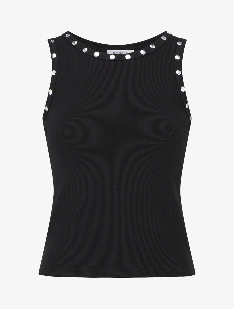 Crop top côtelé cloutés - Noir - 1