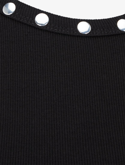 Crop top côtelé cloutés - Noir - 3