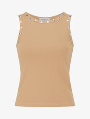 Crop top côtelé cloutés - Camel - 1