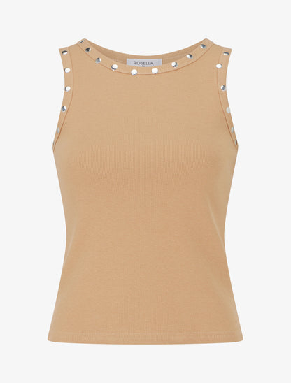 Crop top côtelé cloutés - Camel - 1