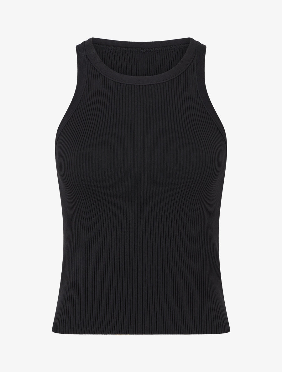 Crop top uni côtelé - Noir - 1