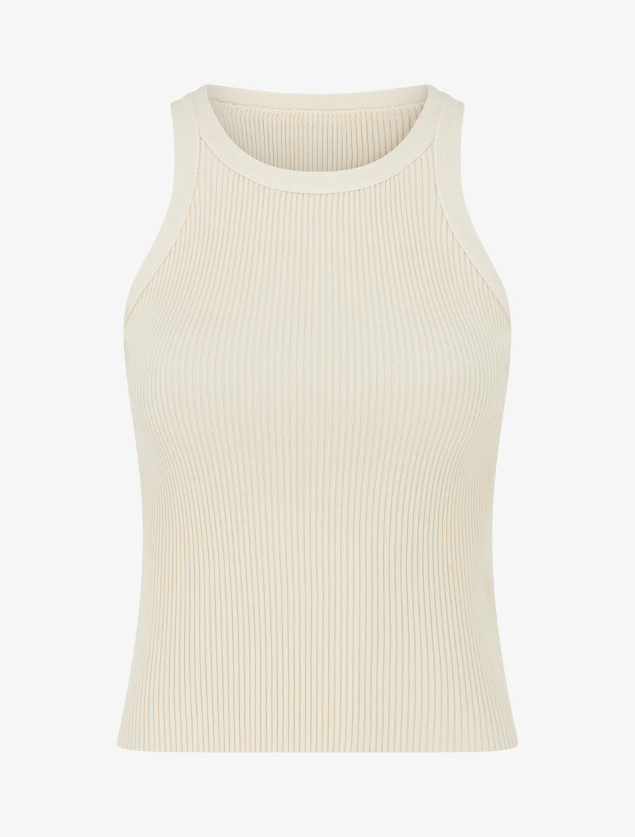 Crop top uni côtelé - Beige - 1