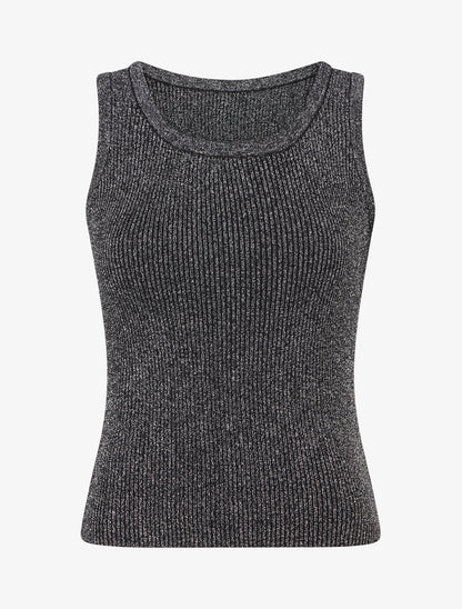 Crop top uni en maille irisé - Noir - 1