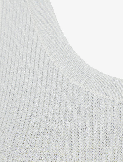 Crop top uni en maille irisé - Blanc - 3