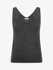 Débardeur uni en maille irisée à col V - Noir - 1