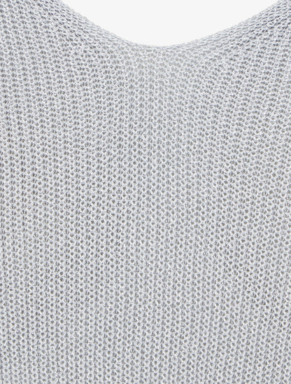 Débardeur uni en maille irisée à col V - Gris - 3