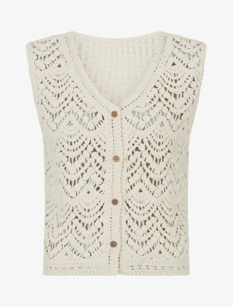 Gilet boutonné en crochet - Beige - 1