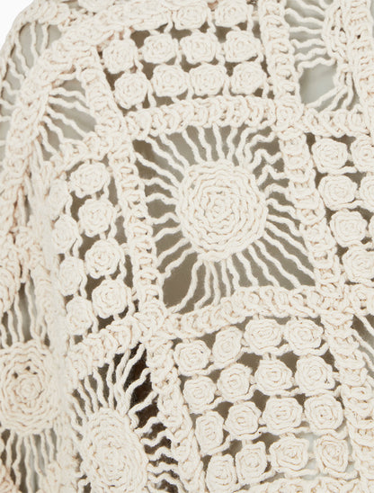 Boléro à manches kimono en crochet - Beige - 3