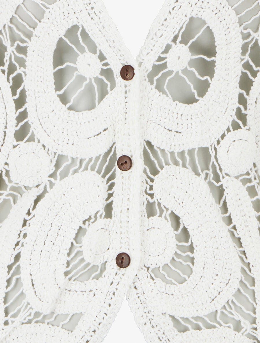 Gilet mi-long en crochet - Blanc - 3