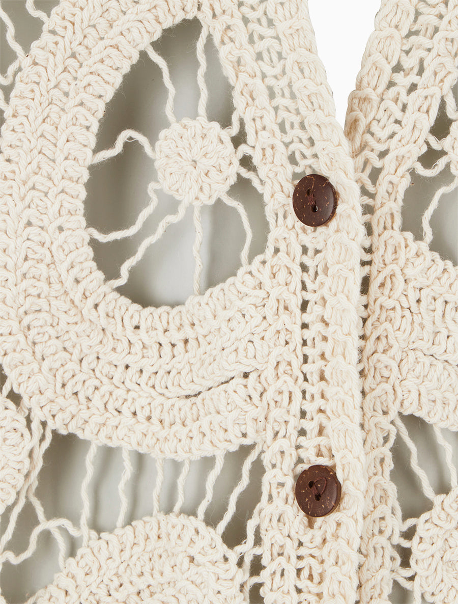 Gilet mi-long en crochet - Beige - 3