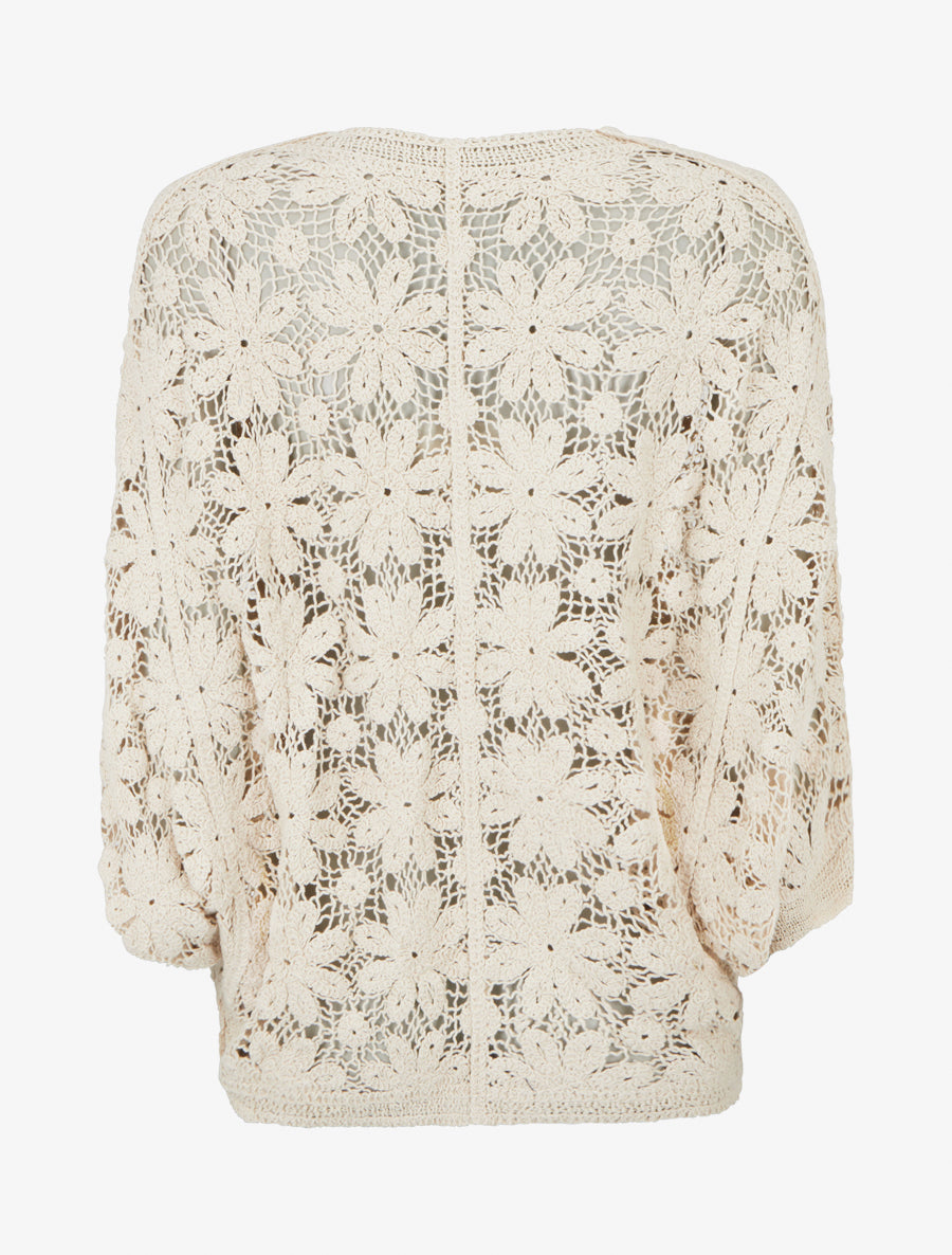 Gilet mi-long en crochet fleuri - Beige - 2