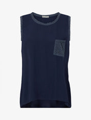 Top uni à poche brodée - Marine - 1