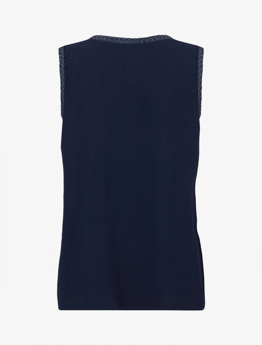 Top uni à poche brodée - Marine - 2