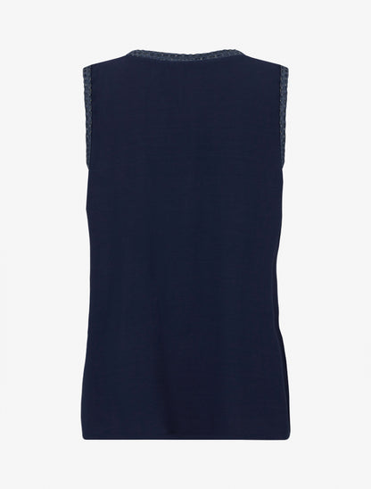 Top uni à poche brodée - Marine - 2
