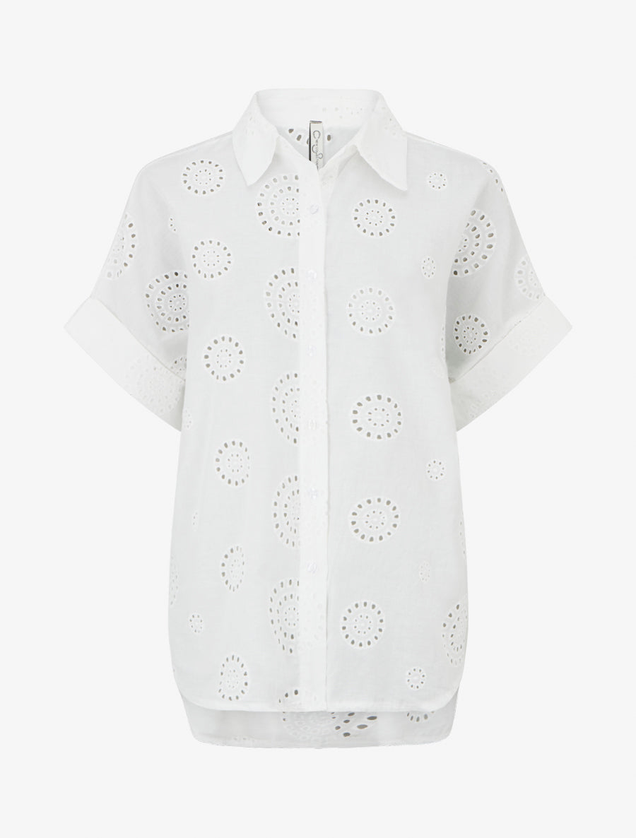Chemise oversize à motifs ajourés ronds - Blanc - 1