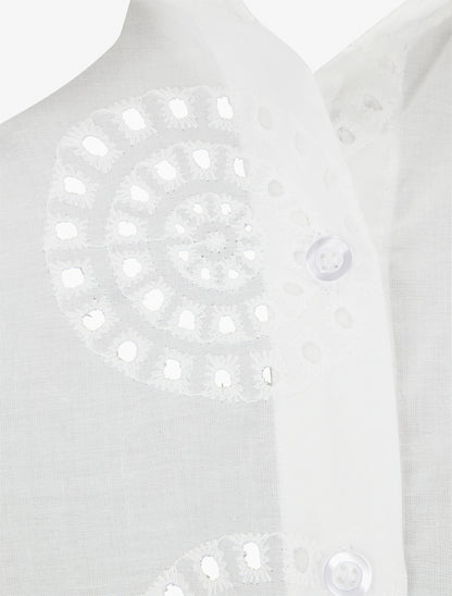 Chemise oversize à motifs ajourés ronds - Blanc - 3