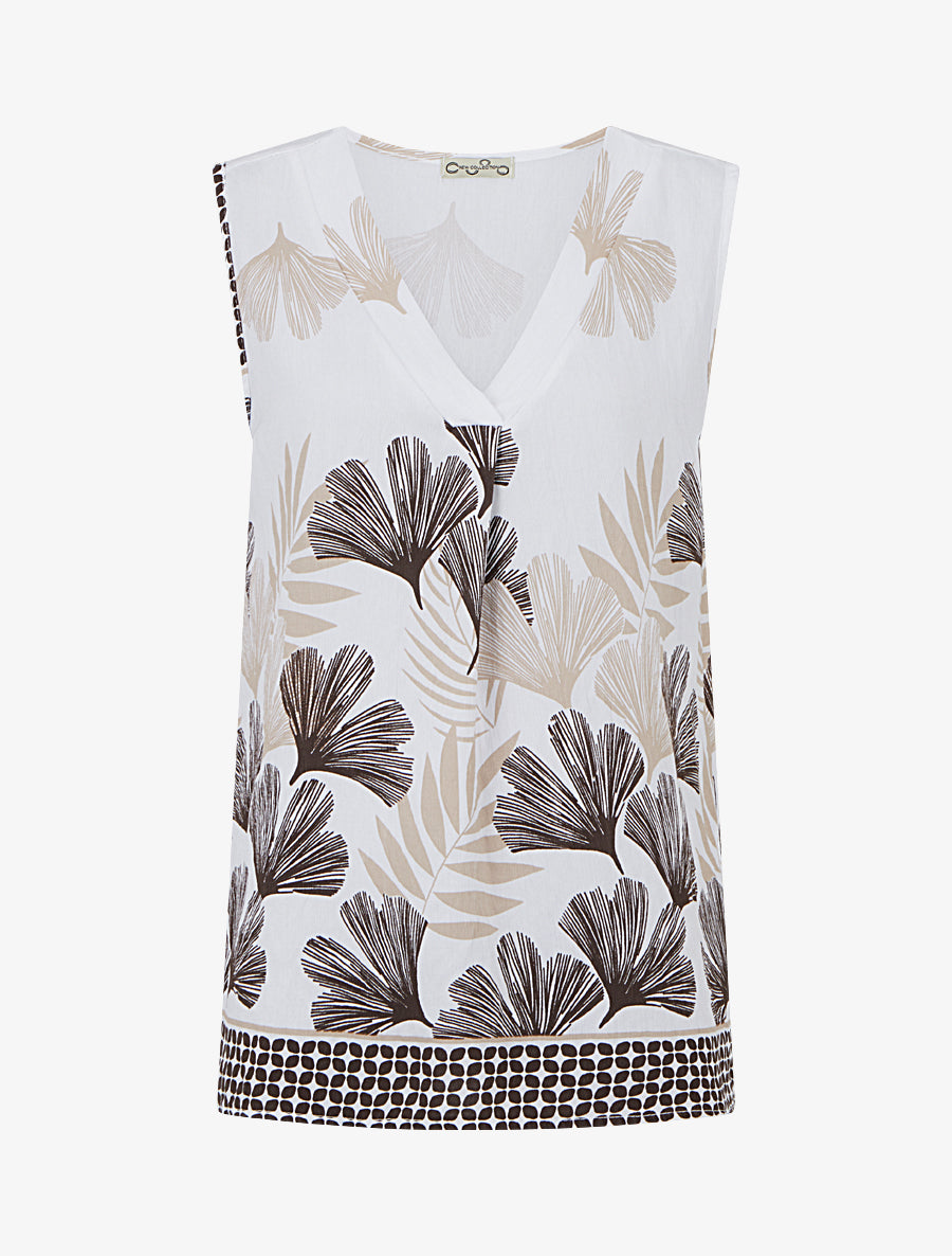 Blouse sans manches imprimé feuillage - Marron - 1