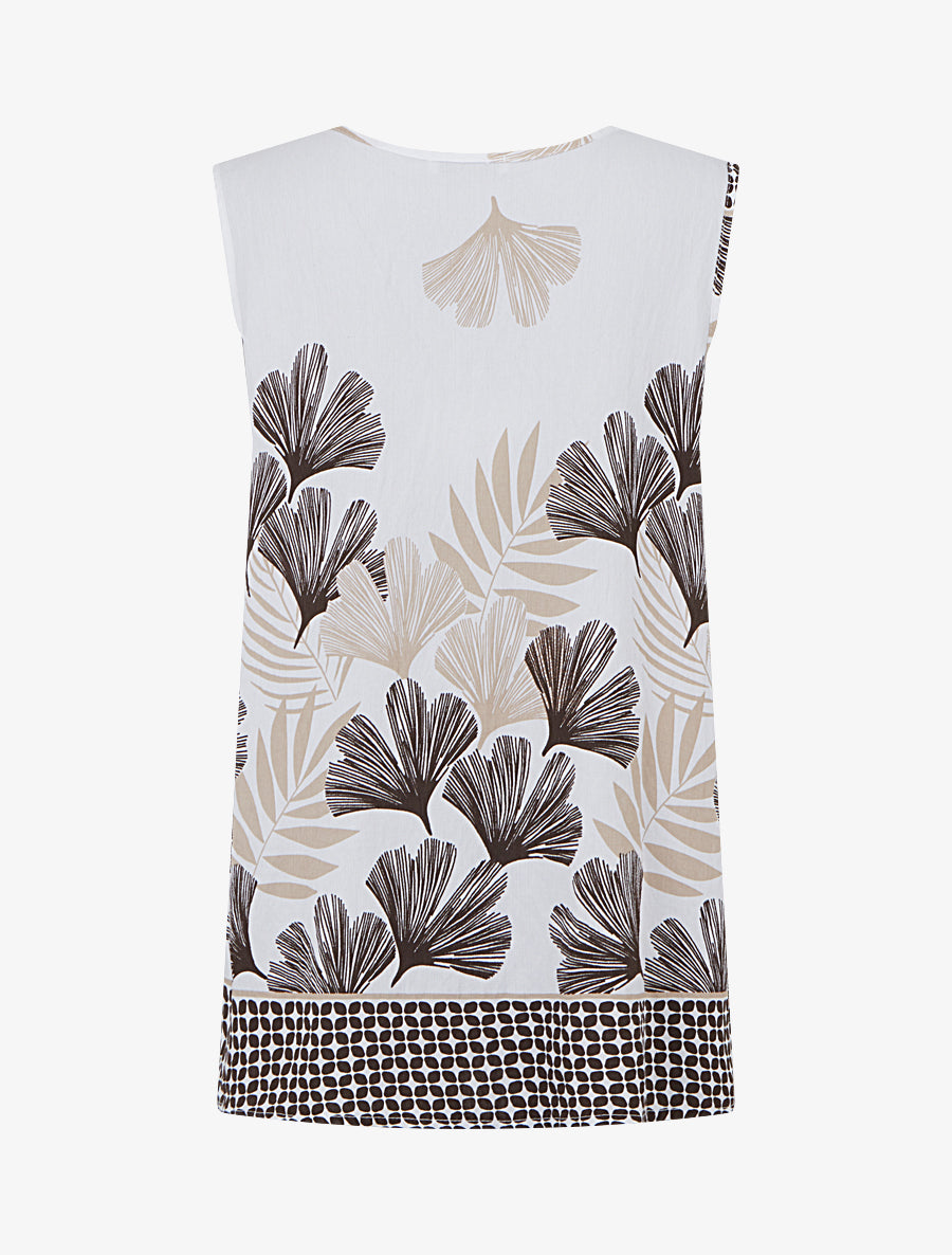 Blouse sans manches imprimé feuillage - Marron - 2