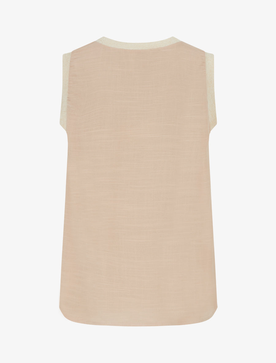 Top droit sans manches à fleur brodée - Sable - 2