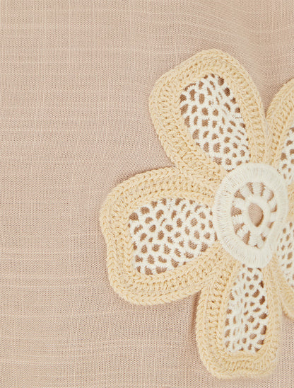 Top droit sans manches à fleur brodée - Sable - 3